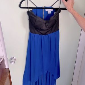 Blue and black strapless dress